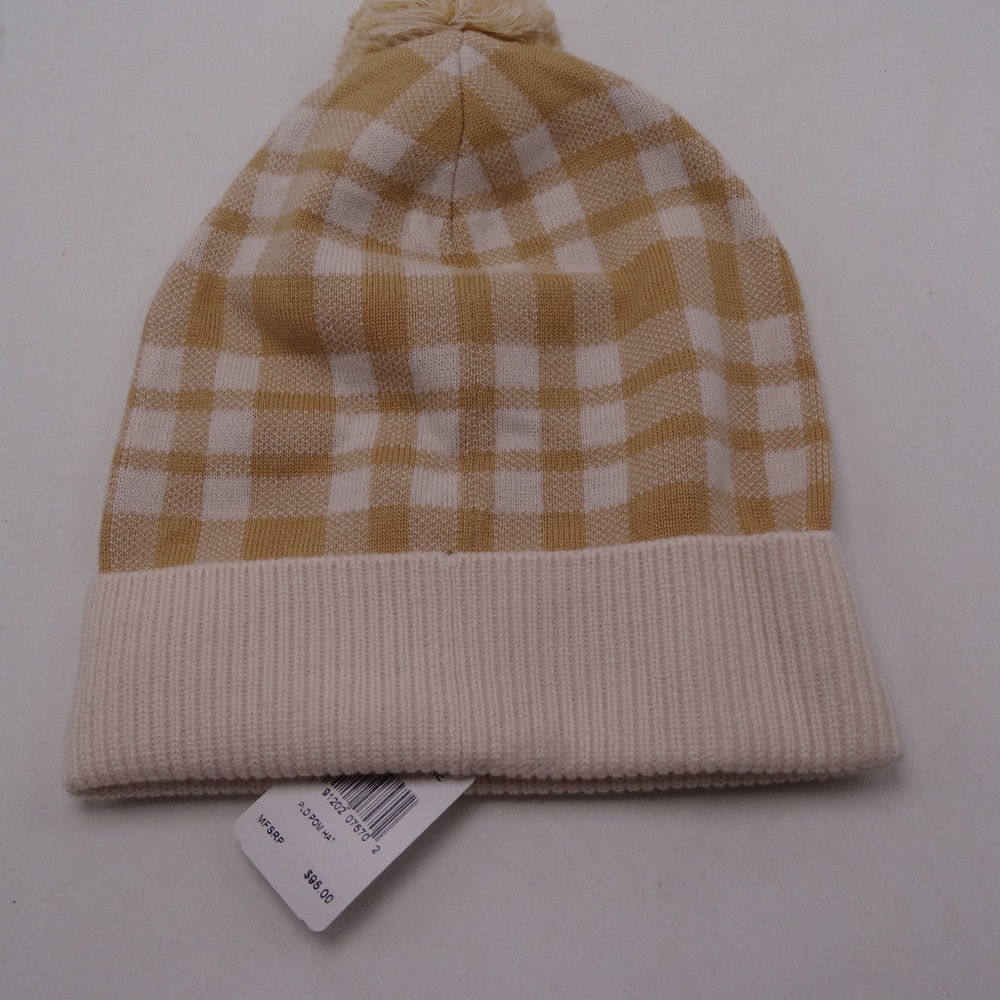 Coach New Caramel Plaid Pom Hat O/S